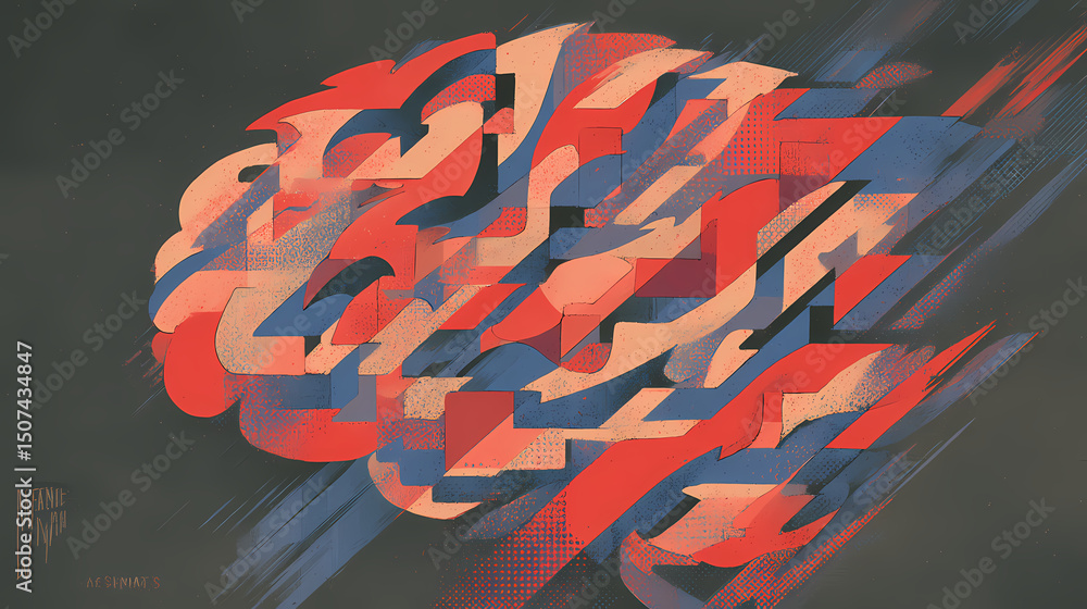 Wall mural a creative image of a brain composed of puzzle pieces, symbolizing the complexity of thoughts and em