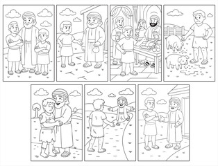 Jesus'  Parabole of the Prodigal t Son Coloring Pages for Bible Class and Sunday School