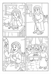 Jesus'  Parabole of the Widows Lost Coin Coloring Pages for Bible Class and Sunday School