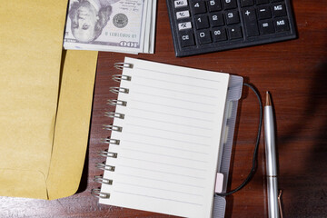 Monthly Budget Workspace with Cash, Calculator, and Notepad