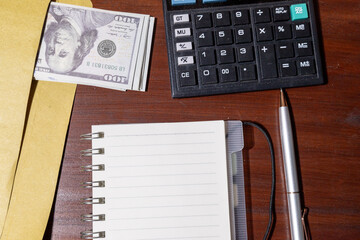 Monthly Budget Workspace with Cash, Calculator, and Notepad