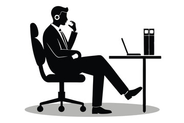 Businessman Desk Laptop Silhouette Work