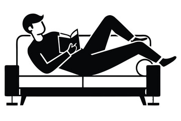 Man Relaxing Sofa Reading Book Simple Icon