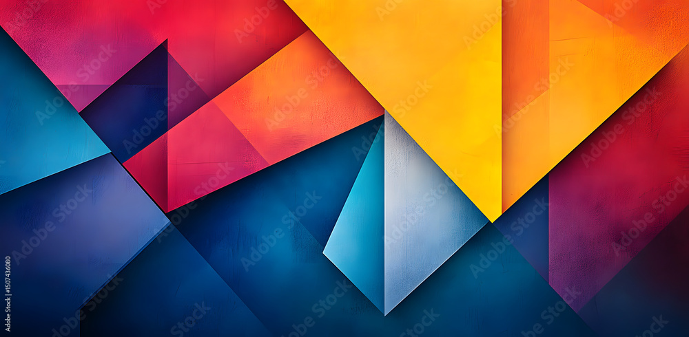 Poster a vibrant abstract geometric background featuring colorful triangles and a subtle paper texture for 