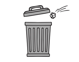 trash can icon doodle hand drawn. colorful cartoon grey line drawing clipart symbol