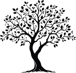 Obraz premium Elegant Silhouette of a Tree with Detailed Branches and Leaves – Ideal for Nature Art, Digital Illustrations, and Decorative Designs