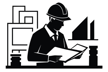 Architect reviewing blueprints building design