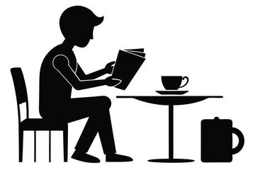Man Reading Coffee Break Silhouette Icon