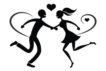 Happy Couple Jumping Love Hearts Silhouette