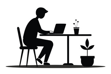 Person Working Laptop Plants Office Desk Silhouette