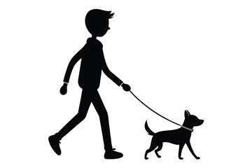 Man Walking Dog Silhouette Vector Graphic
