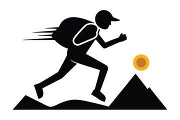 Hiker Running Towards Sun Mountain Peak