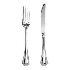 Elegant Silverware Set for Fine Dining Experience a Polished Fork and Knife Set against a Transparent Background