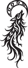 Tribal Howling Wolf and Moon vector