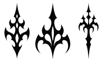 Fototapeta premium Tribal tattoo vector set, symmetrical black tribal designs