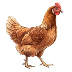 Fototapeta premium Full Body Brown Chicken Hen Standing – Isolated on Transparent Background, Farm Animal PNG