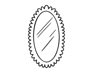 framed oval old mirror icon doodle hand drawn. Outline vintage oval mirror line drawing clipart symbol