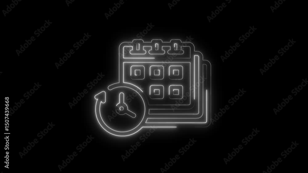 Poster glowing calendar and clock animation symbol for time management and scheduling illustration concept
