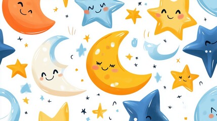 Colorful moon and star pattern brings joy and whimsy to any setting