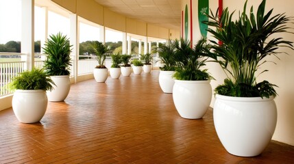 Fototapeta premium Elegant corridor with modern potted plants