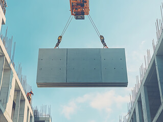 Construction Crane Lifting Concrete Slabs