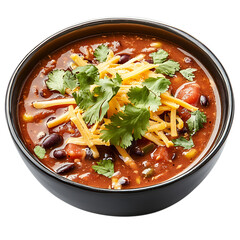 Delicious black bean soup bowl isolated on transparent background