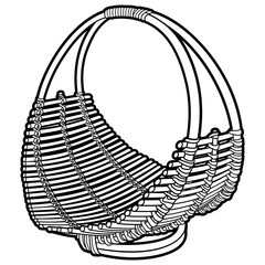 Cartoon hand drawn wicker basket isolated on white background. Vector doodle illustration	