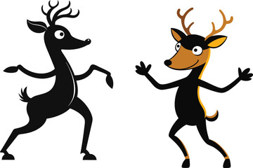 Obraz premium Deer silhouette vector art illustration horns. Happy deer silhouette on white background.