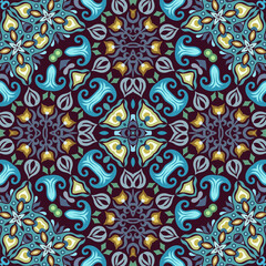 Seamless ornamental mandala pattern with intricate symmetrical vector design. Inspired by traditional motifs. Perfect for textiles, wallpapers, tiles, packaging, and decorative projects.