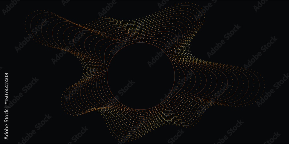 Poster abstract gold wave design on black background. a dynamic abstract design featuring flowing, gold-ton