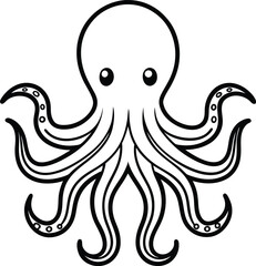 Octopus outline, octopus line art vector icon isolated on transparent background