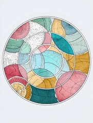 Fototapeta premium Playful geometric summer mandala — abstract circular pattern in pastel retro tones for joyful minimal interiors
