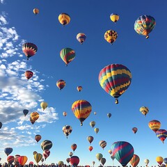 Obraz premium Colorful hot air balloons fill a vibrant blue sky.