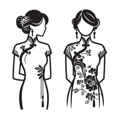 Black silhouette of Cheongsam garment – Cheongsam silhouette – Cheongsam vector – Cheongsam illustration – ladies dress silhouette – silhouette of Cheongsam – chinese dress silhouette


