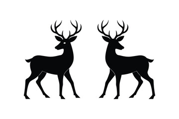 Fototapeta premium Deer silhouette vector art illustration horns. deer head silhouette on white background.