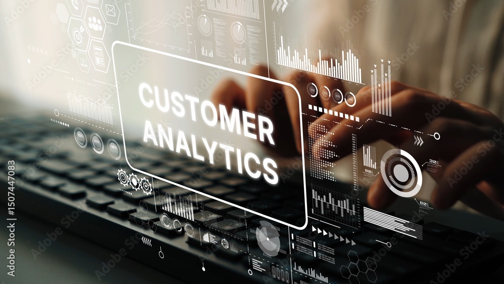 Poster innovative data analysis for enhancing customer insights with modern technology and visual represent