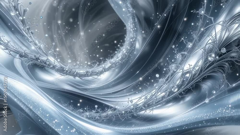 Aufkleber abstract video of flowing silver lines with sparkling particles and bubbles