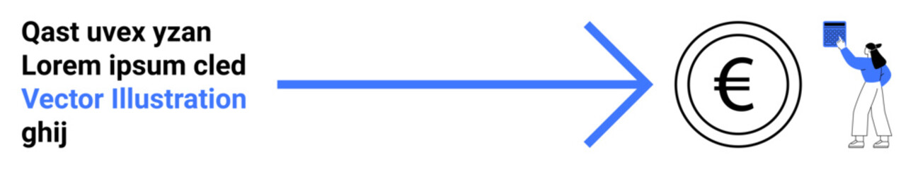 Person handing out a document toward an arrow pointing to a Euro coin. Ideal for financial services, transactions, payments, conversion, accounting, business, and a simple landing page