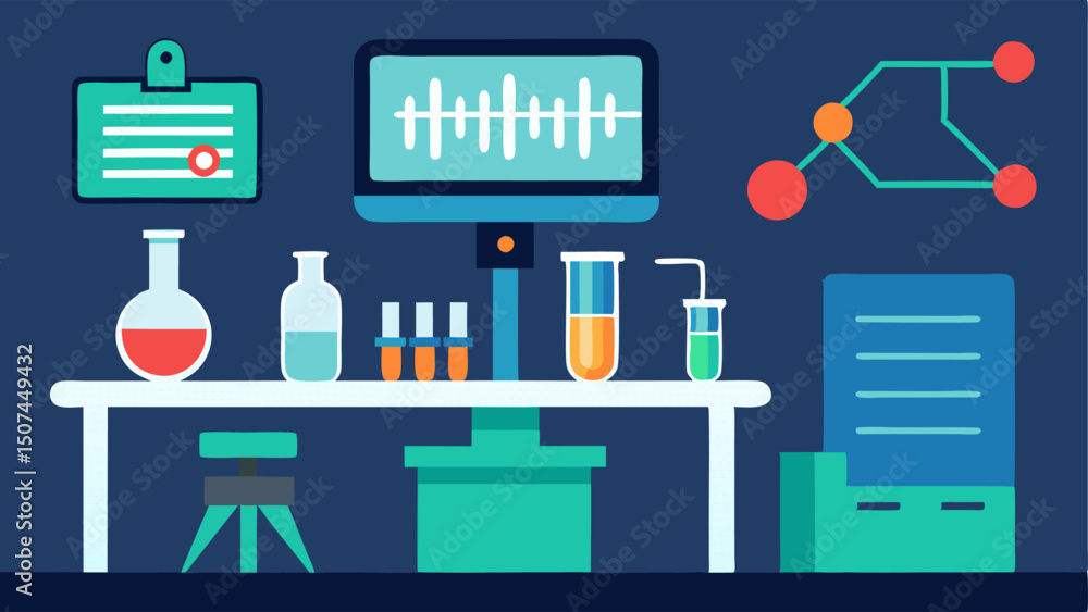 Poster laboratory scene an image of a laboratory workbench with equipment for gene editing such as pipettes