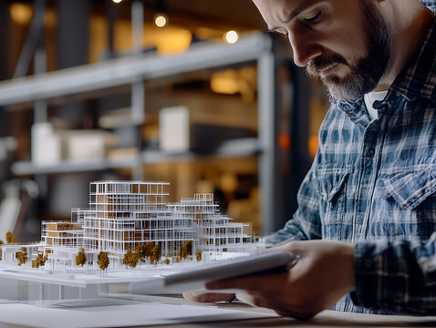 Architect Examining a Building Model