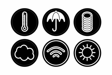 Six Black Circle Icons Weather and Wifi Symbols