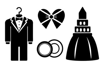 Wedding Icon Set Tuxedo Bow Dress Rings