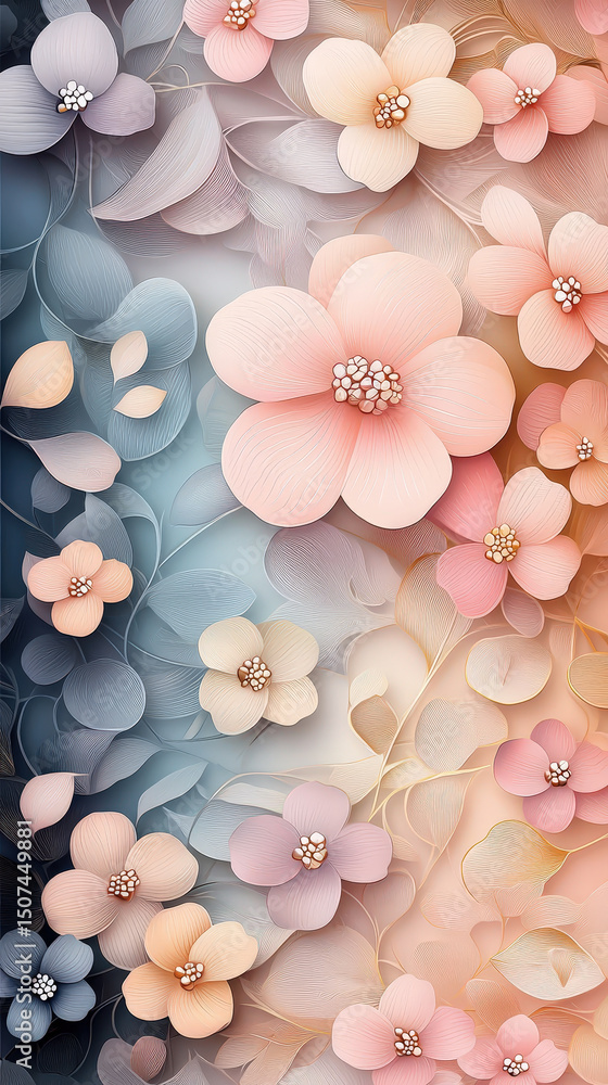 Aufkleber a vibrant display of pastel flowers with intricate petal designs creates a serene atmosphere, blendi