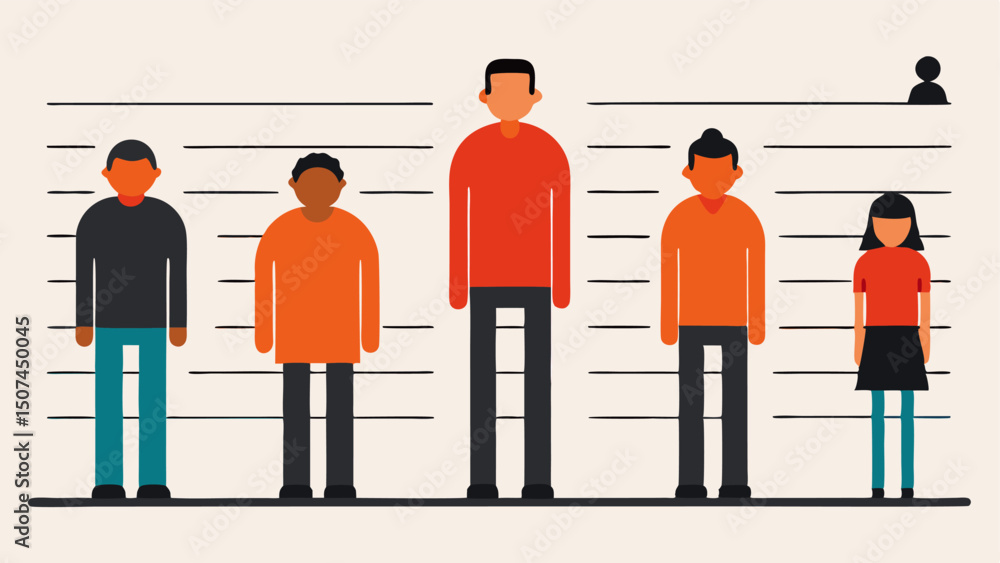 Poster diversity in heights a lineup of suspects of differing heights marked precisely against the height c