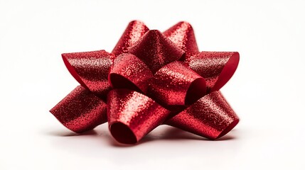Close-up of a red gift bow.