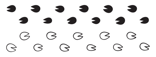 hoofprints leg touch stamp line set. flat dark black ink hand drawn footprint hooves retro art etch contour comic style. 
