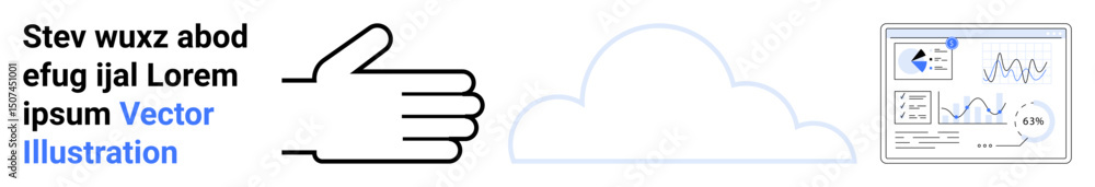 Poster hand gesture next to a cloud with a data analytics dashboard. ideal for cloud computing, collaborati