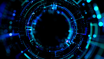 Digital data tunnel with blue lights and advanced technology network. Concept of next generation technology, fin tech, big data, 5g fast network, machine learning