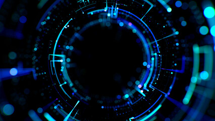 Digital data tunnel with blue lights and advanced technology network. Concept of next generation technology, fin tech, big data, 5g fast network, machine learning