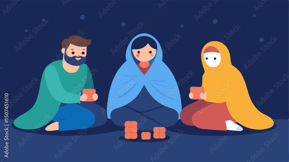 Poster cozy atmosphere family members wrapped in cozy blankets while sitting together with a game in progre